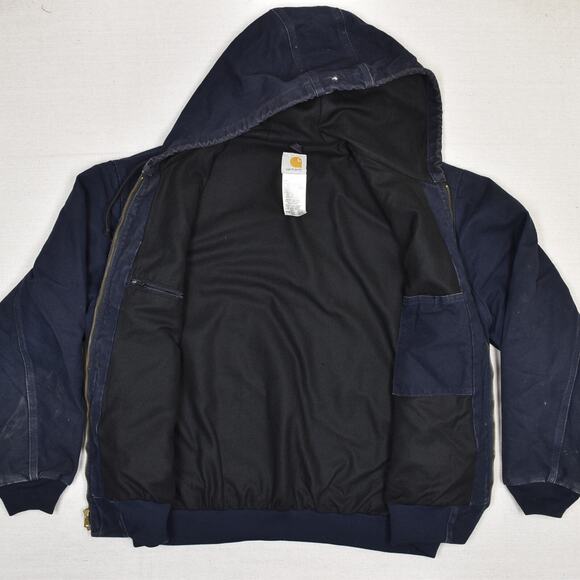 VTG Carhartt Men's Work Jeans Hooded Cotton Blue Size 2XL J25 ZIPPER NOT WORKING - Picture 2 of 8